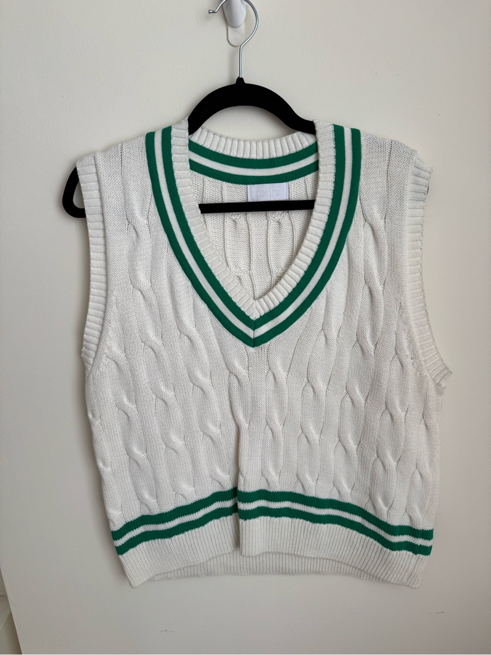 Isalis White / Green Sweater Vest, Size Large